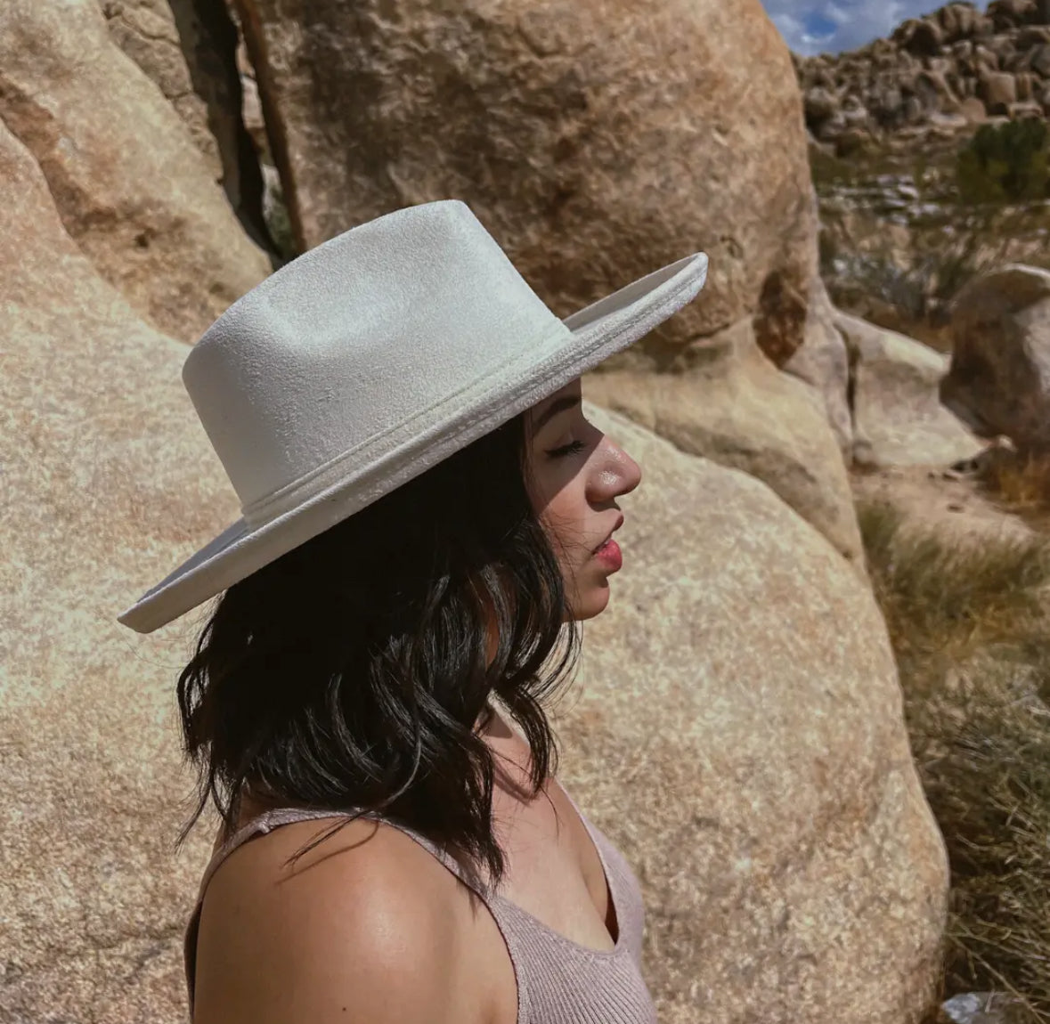 Tan Pencil Curl Stiff Brim Hat RTS