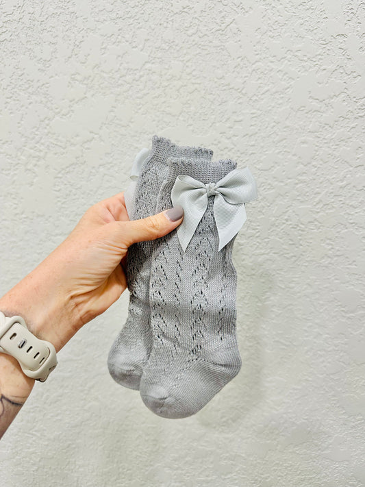 Knitted Knee High Bow Socks