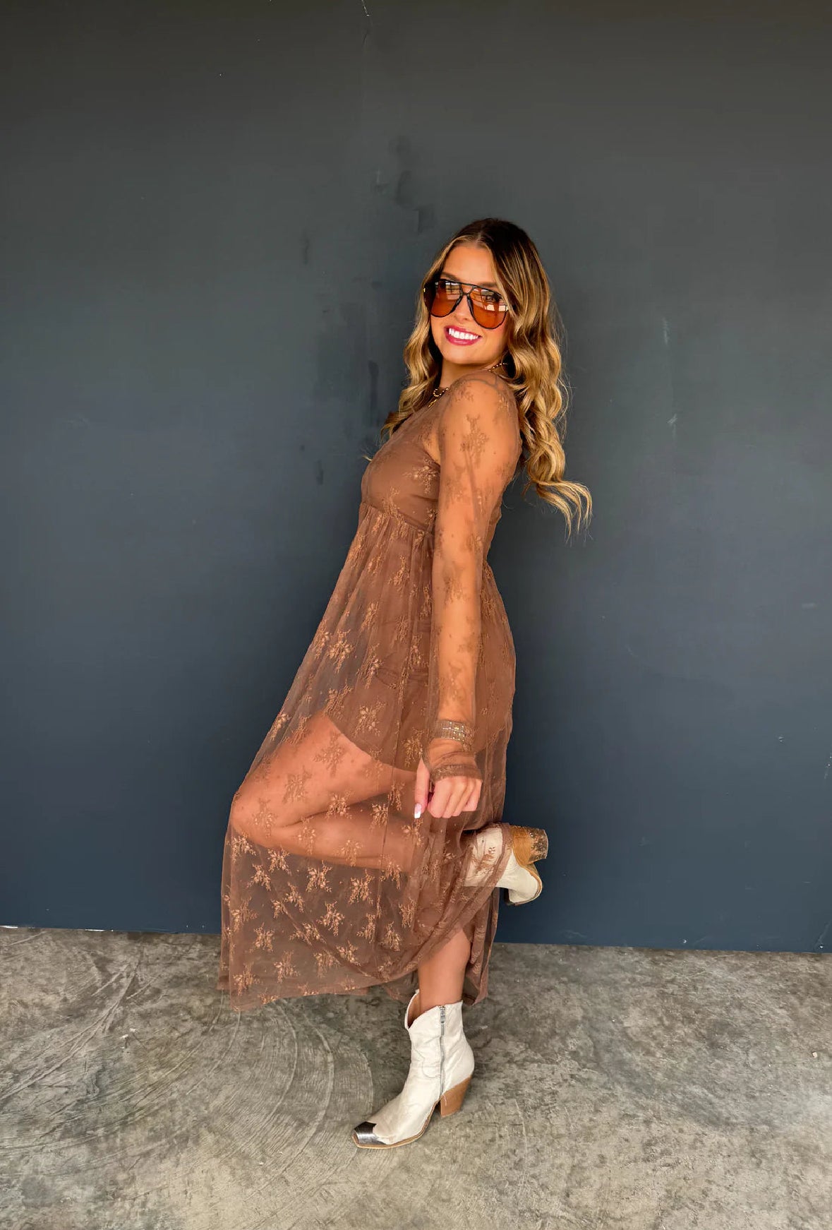 Life Of The Party Lace Dress With Slip Mocha RTS