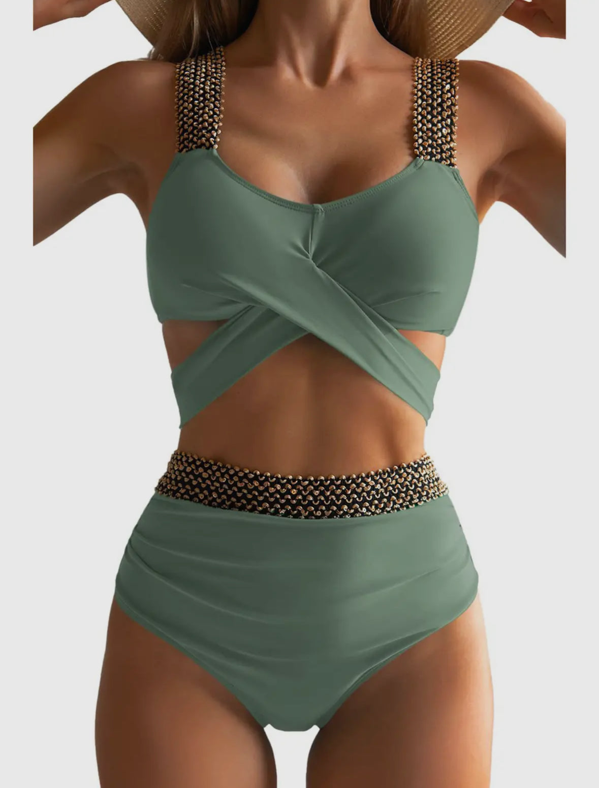 Sage Crossover Tie Back High Waist Swim