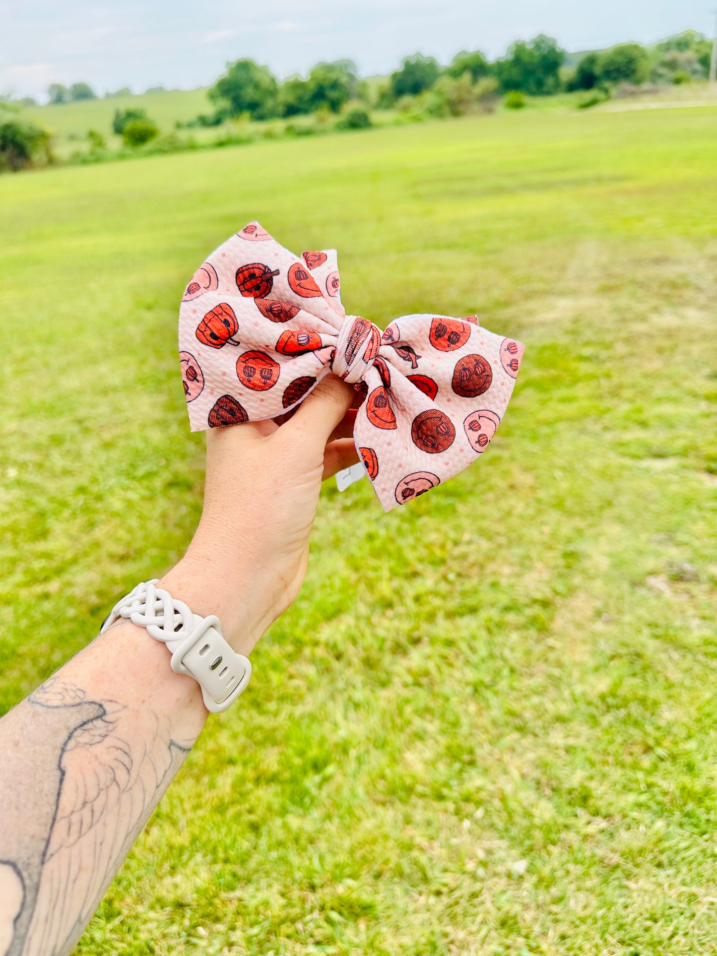 Cool Pumpkins Head Wrap Bow - New Born