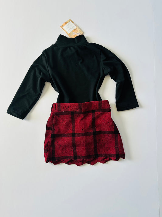 Maroon Velvet Skirt w/Scallop Hem 6/9M RTS