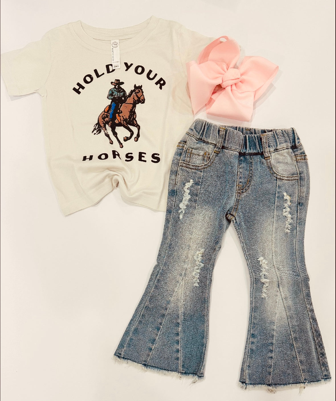 Dang Cute Distressed Denim Bells with Seam Detail RTS