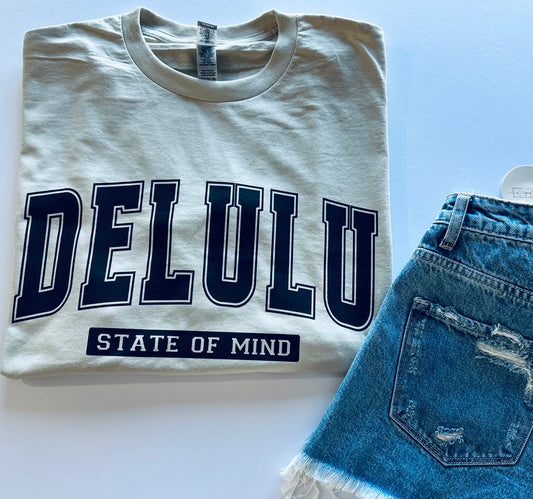 Delulu State Of Mind Gildan Sand Tee XL
