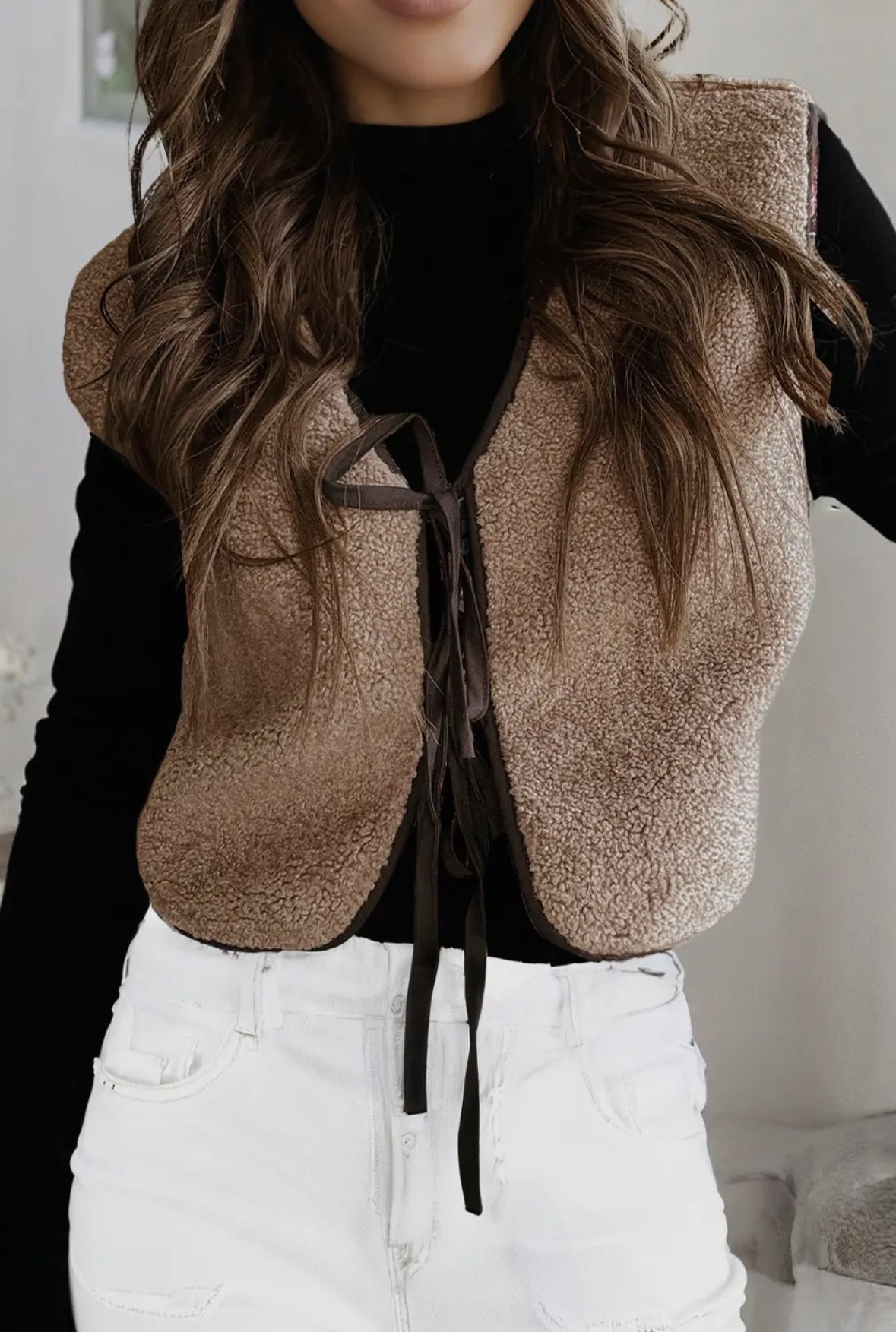 Flirting With Fall Sherpa Tie Front Vest RTS