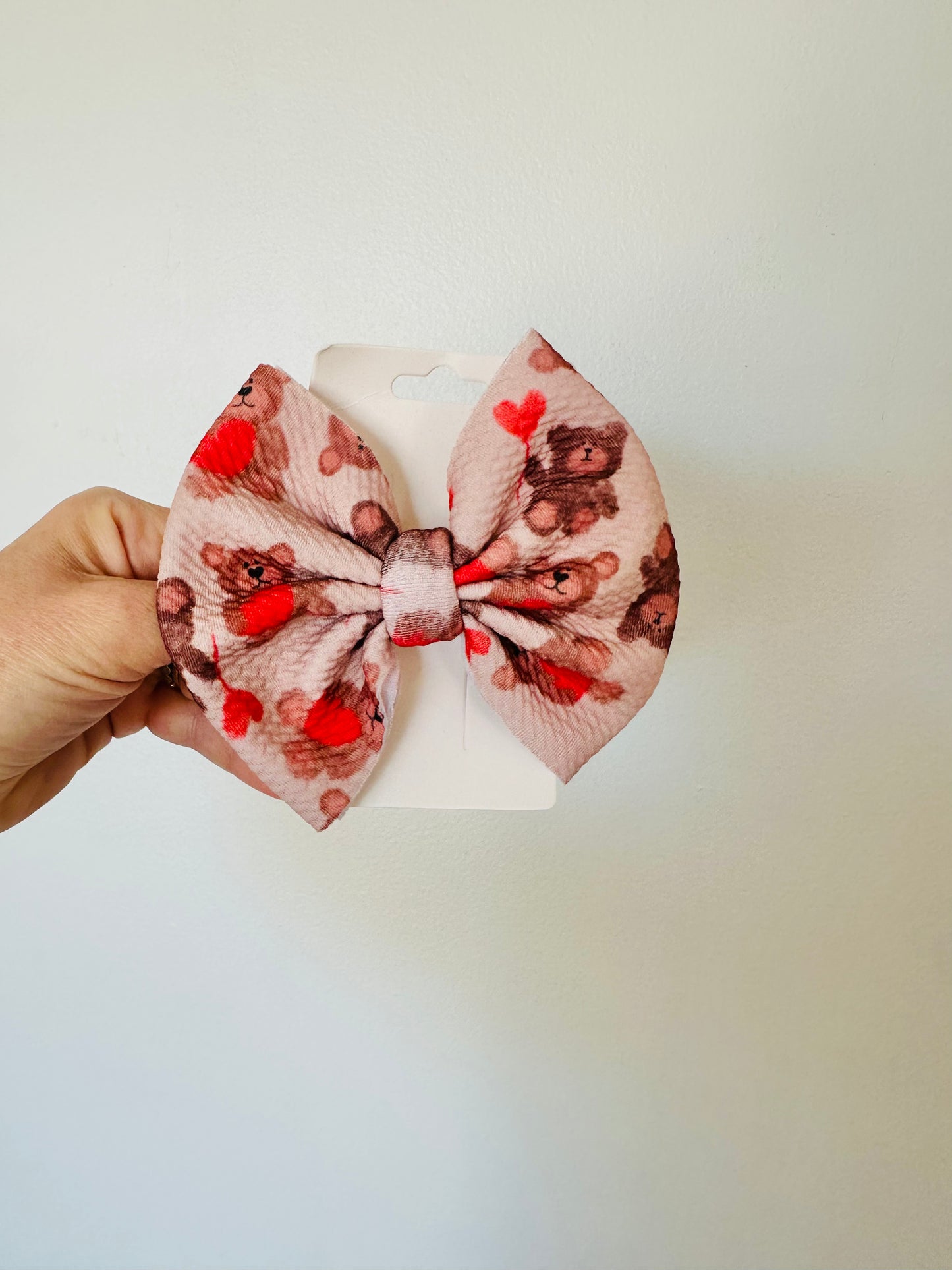 Teddy Bear Hearts Bow on Alligator Clip RTS
