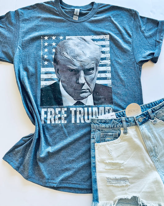 Free Trump Heather Blue Gildan Tee Large