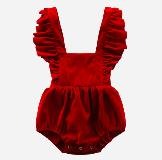 Red Velvet Ruffle Romper RTS
