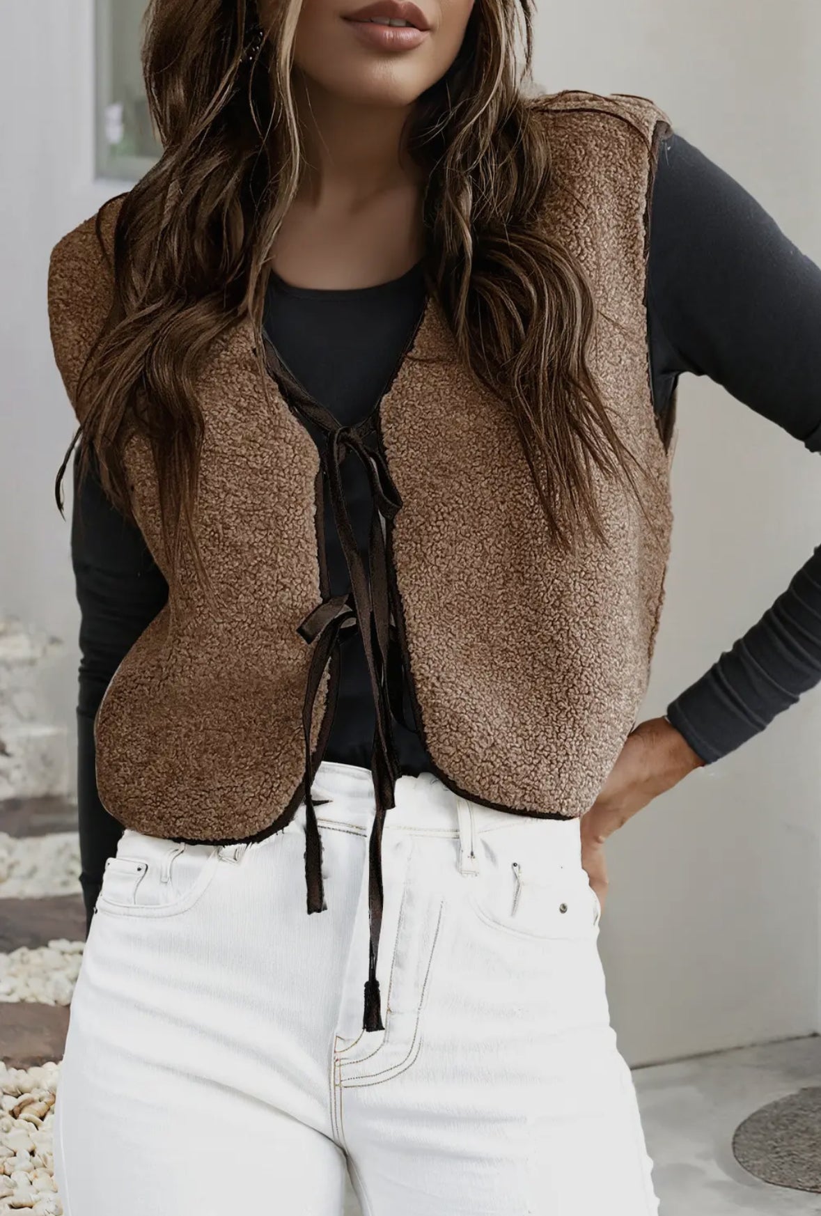 Flirting With Fall Sherpa Tie Front Vest RTS