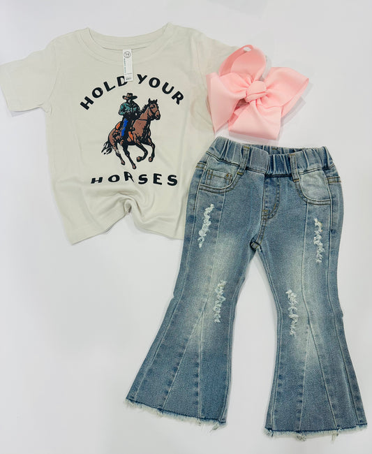 Dang Cute Distressed Denim Bells with Seam Detail