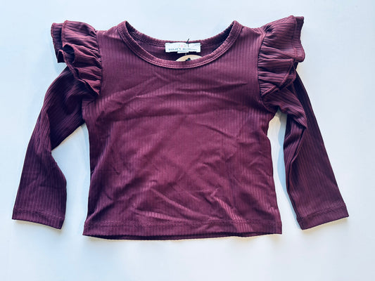 Deep Maroon Ruffle Sleeve Top 9/12M