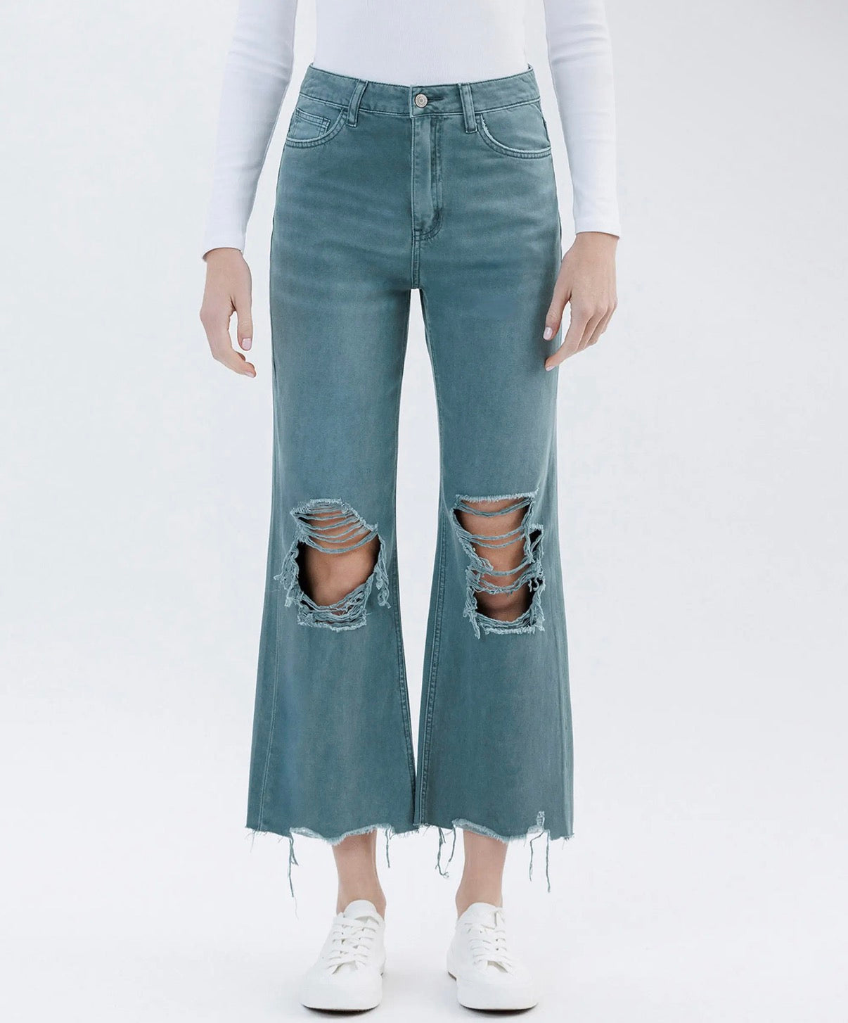 90'S Vintage Super High-Rise Crop Flares Mallard