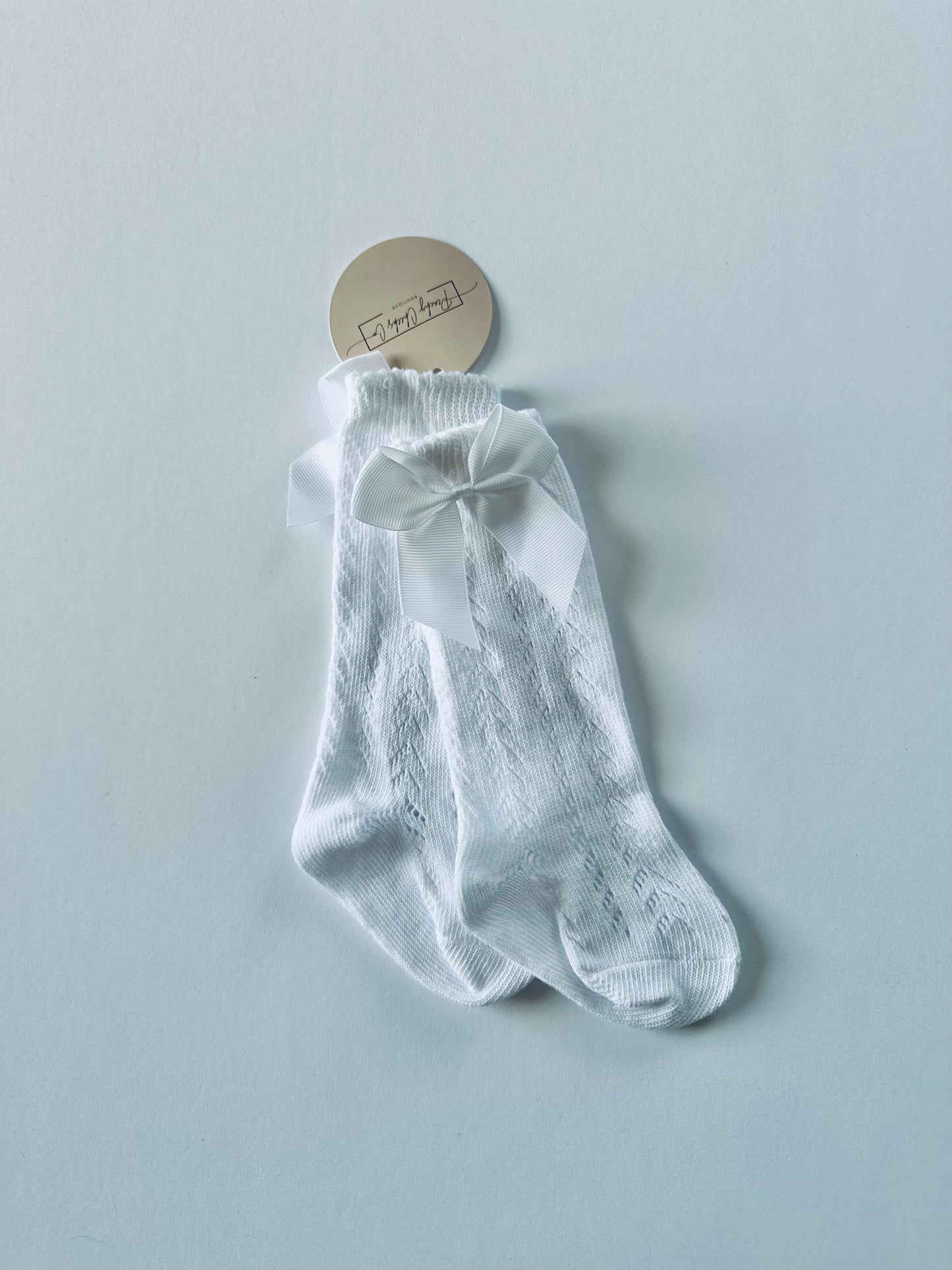 Knitted Knee High Bow Socks White RTS