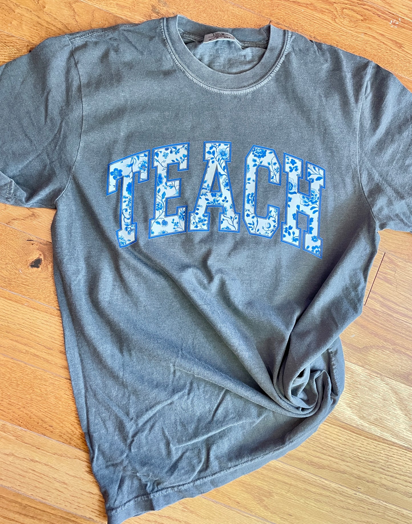 Blue Floral Teach Tee