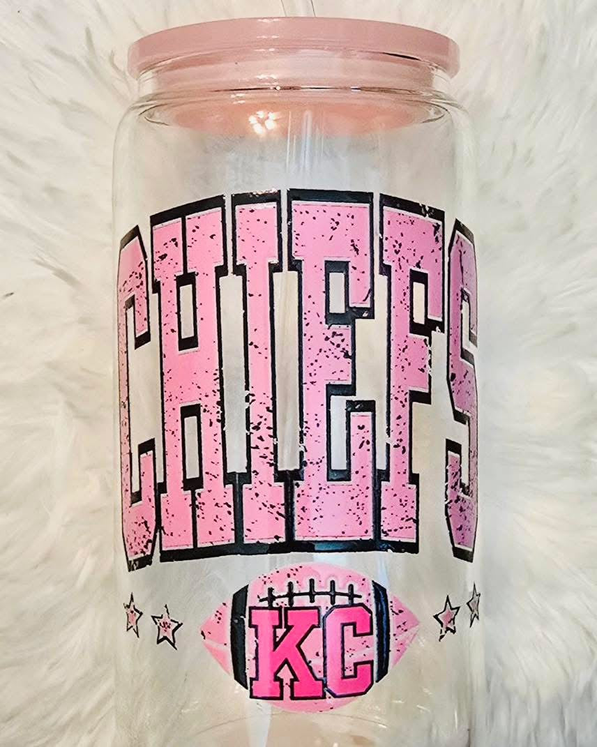 16 oz Pink KC Glass Tumbler RTS