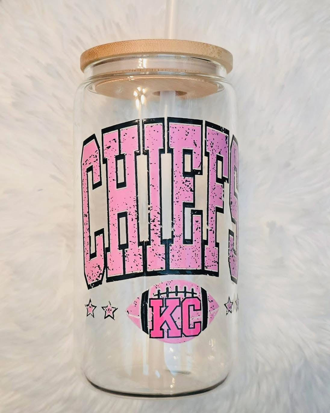16 oz Pink KC Glass Tumbler RTS