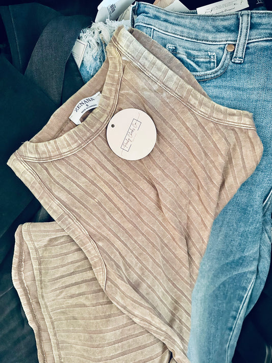 Olive Acid Wash Ribbed Tank