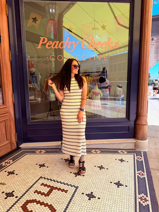 Salina Striped Stretch Lace Midi Dress