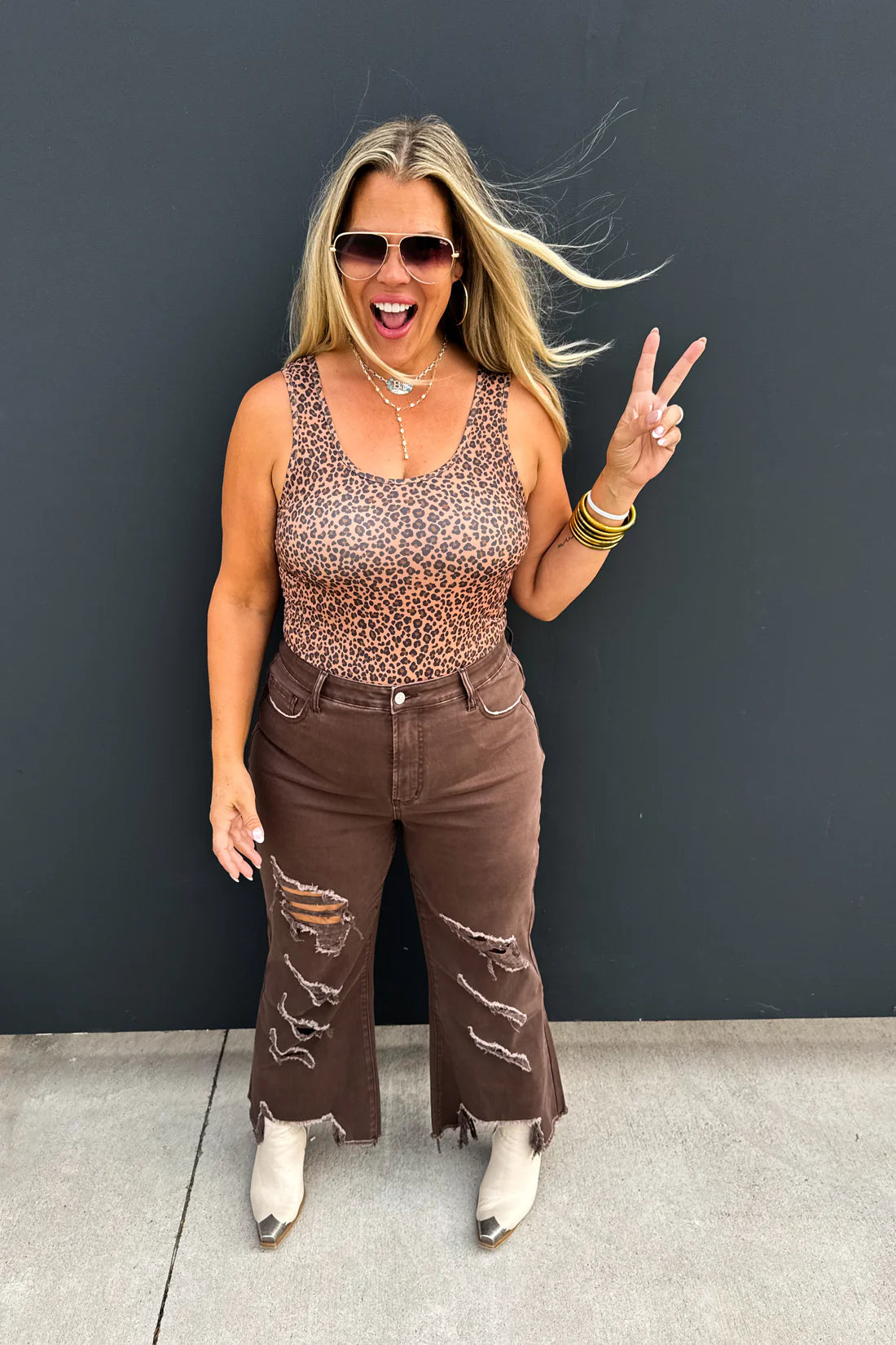 Brown Urban Distressed Cropped Denim