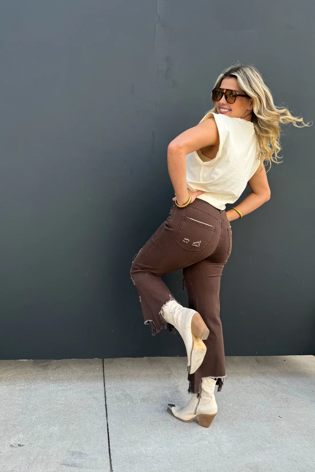 Brown Urban Distressed Cropped Denim