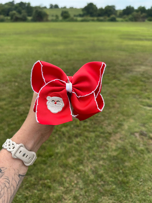 Santa Embroidered Bow