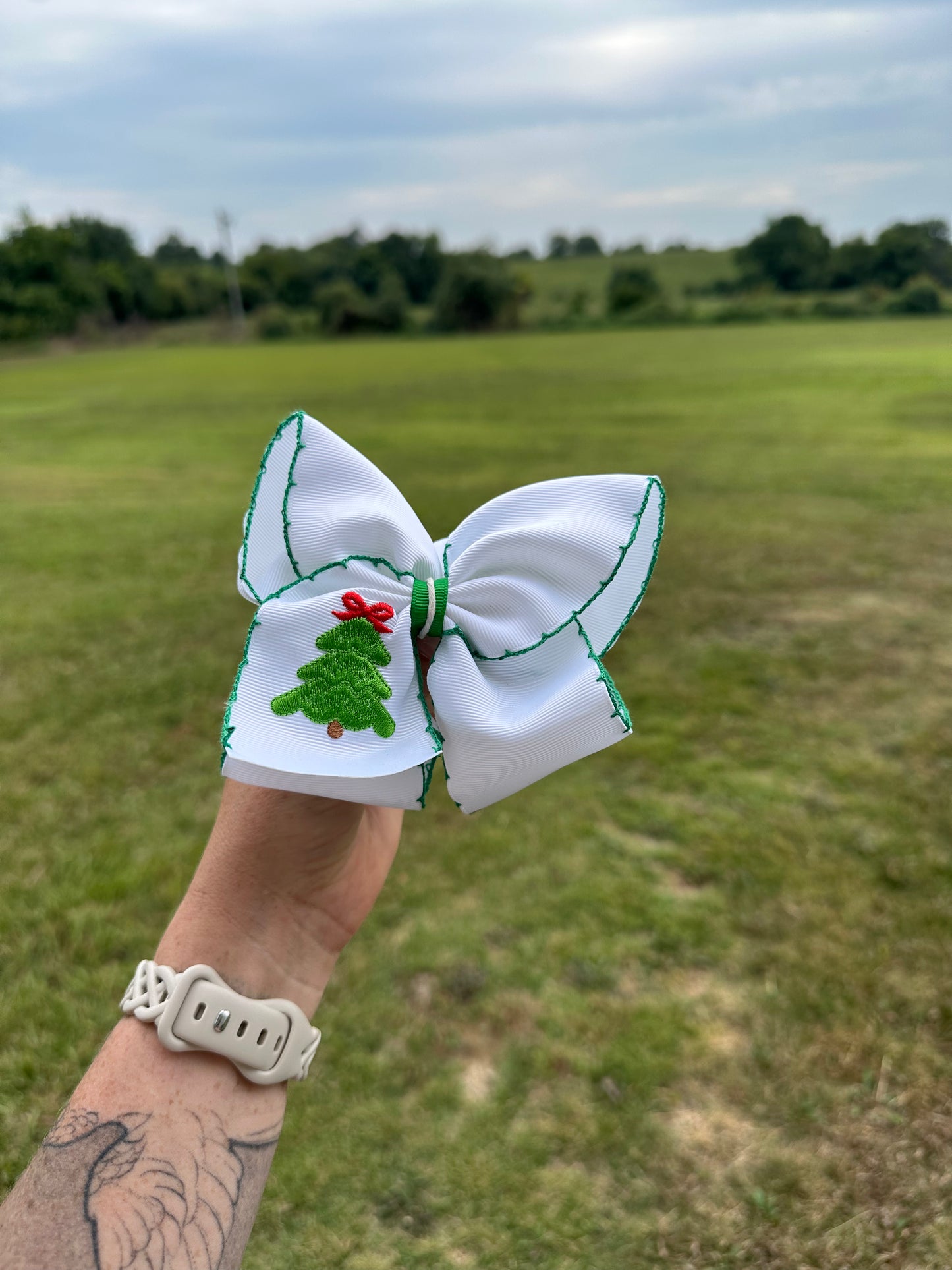 Christmas Tree Embroidered Bow