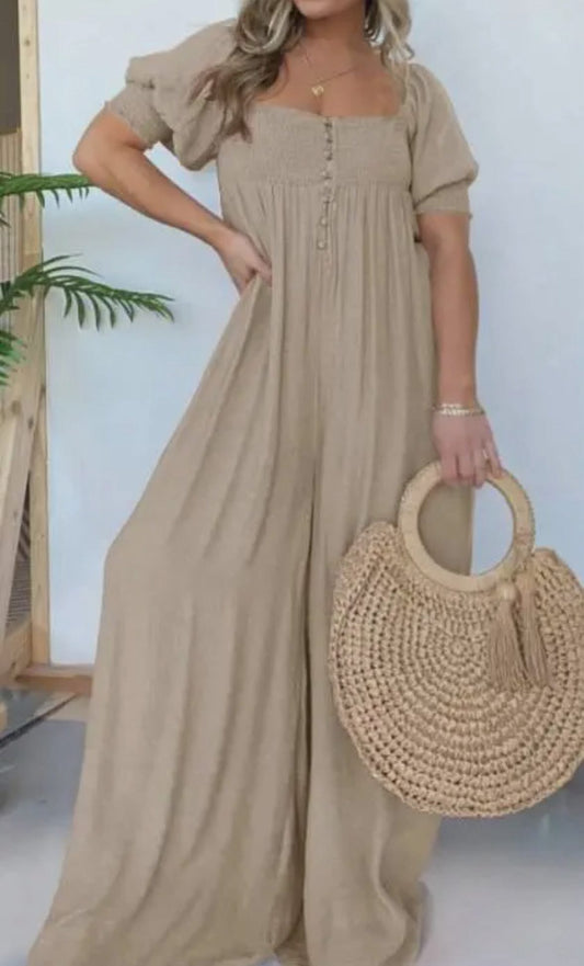 Wide Leg Bubble Sleeve Romper