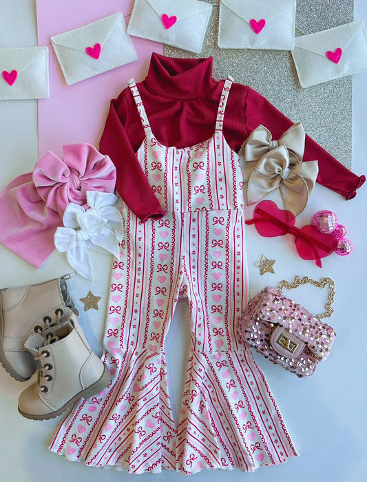 Pink + Red Coquette Bell Jumpsuit // Turtleneck - READY TO SHIP