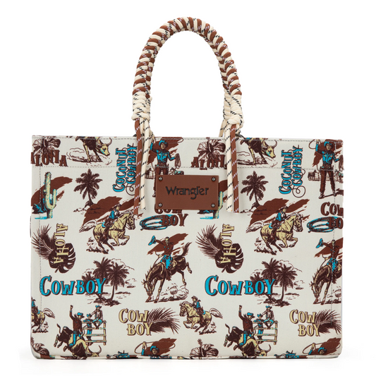 Ivory Coconut Cowboy Wrangler Canvas Tote RTS