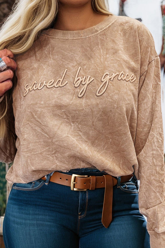 Saved By Grace Embroidered Mineral Wash Crew RTS