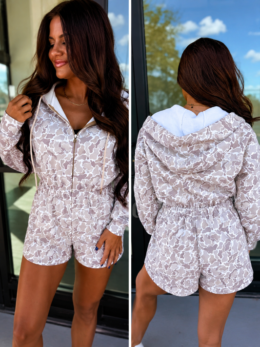 Duck Camo Babe Long Sleeve Hooded Romper