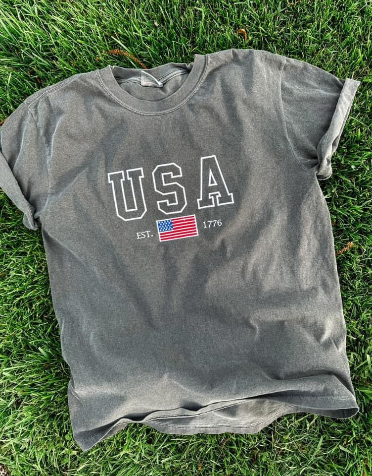USA Embroidered Comfort Color Tee