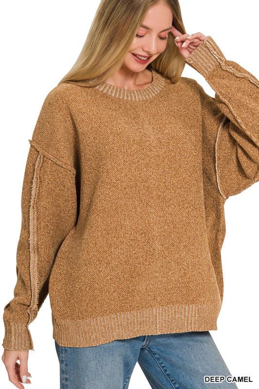 Emaley Exposed Seam Drop Shoulder Luxe Sweater