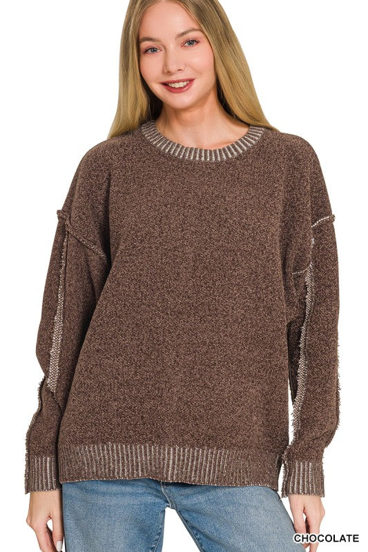 Emaley Exposed Seam Drop Shoulder Luxe Sweater
