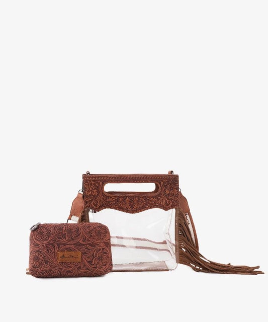 Montana Tooled Leather Clear Stadium Crossbody + Wallet - Brown
