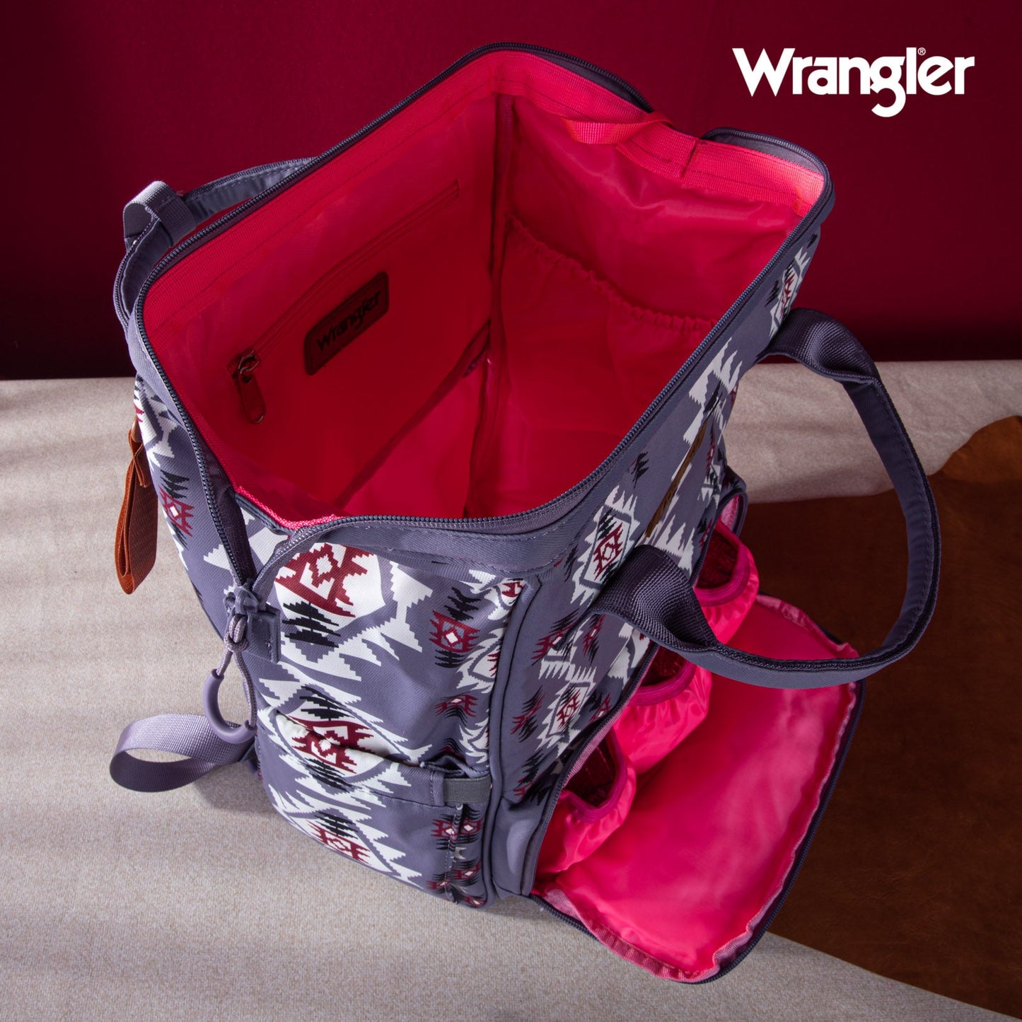 Aztec Lavender Wrangler Bag / Diaper Bag - Hot Pink Interior