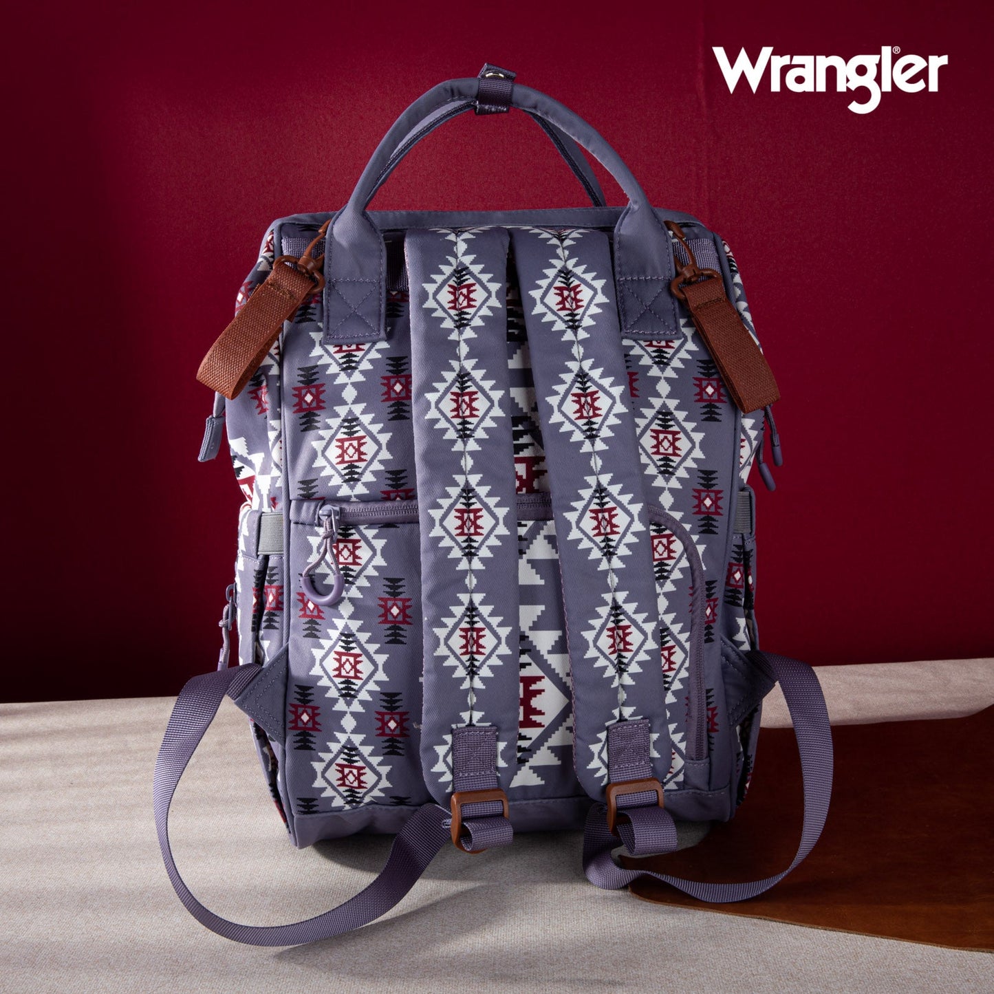 Aztec Lavender Wrangler Bag / Diaper Bag - Hot Pink Interior