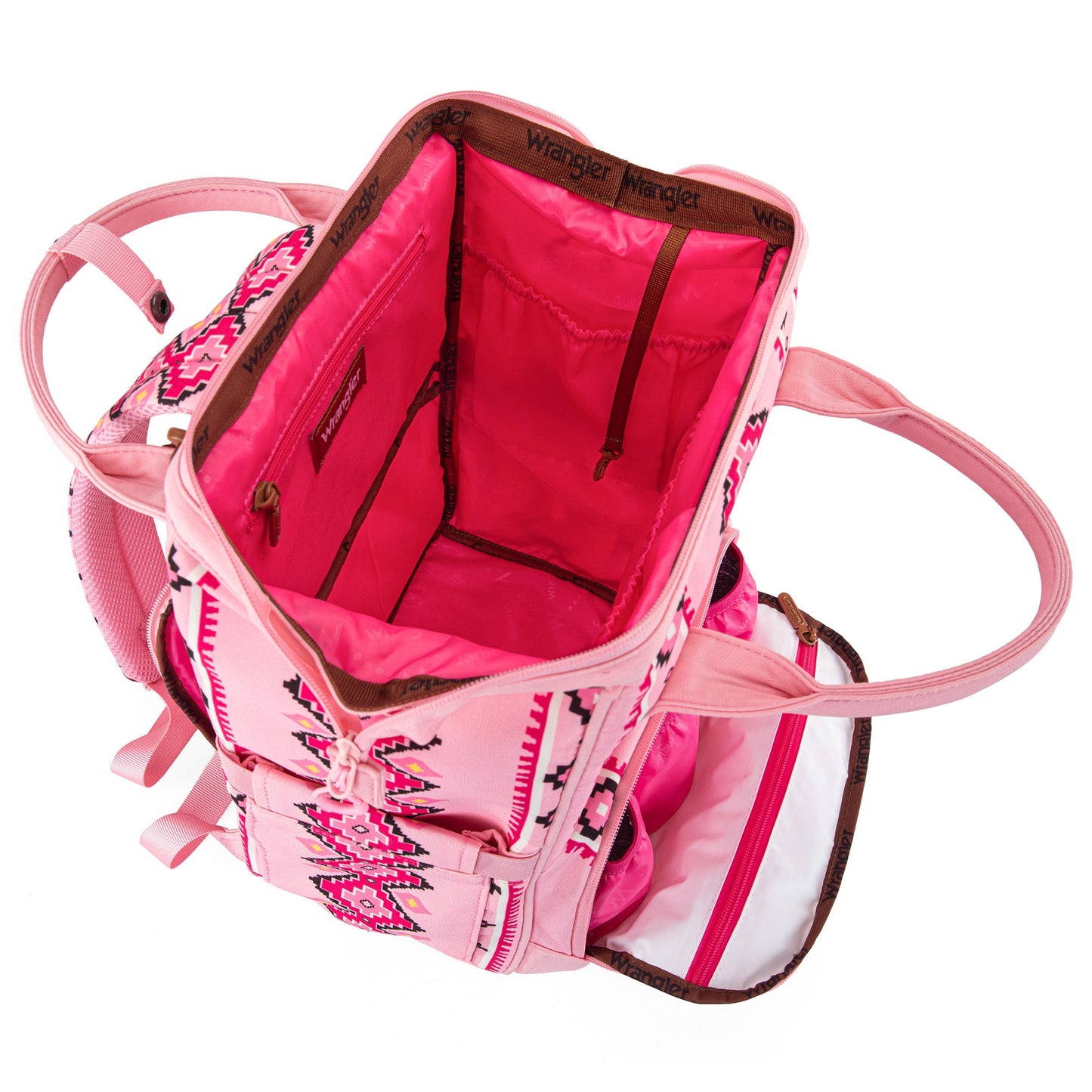 Aztec Bubblegum Wrangler Bag / Diaper Bag - Hot Pink Interior