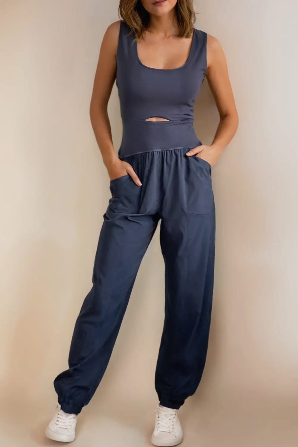 Stopping For Coffee Jogger Cutout Jumpsuit RTS