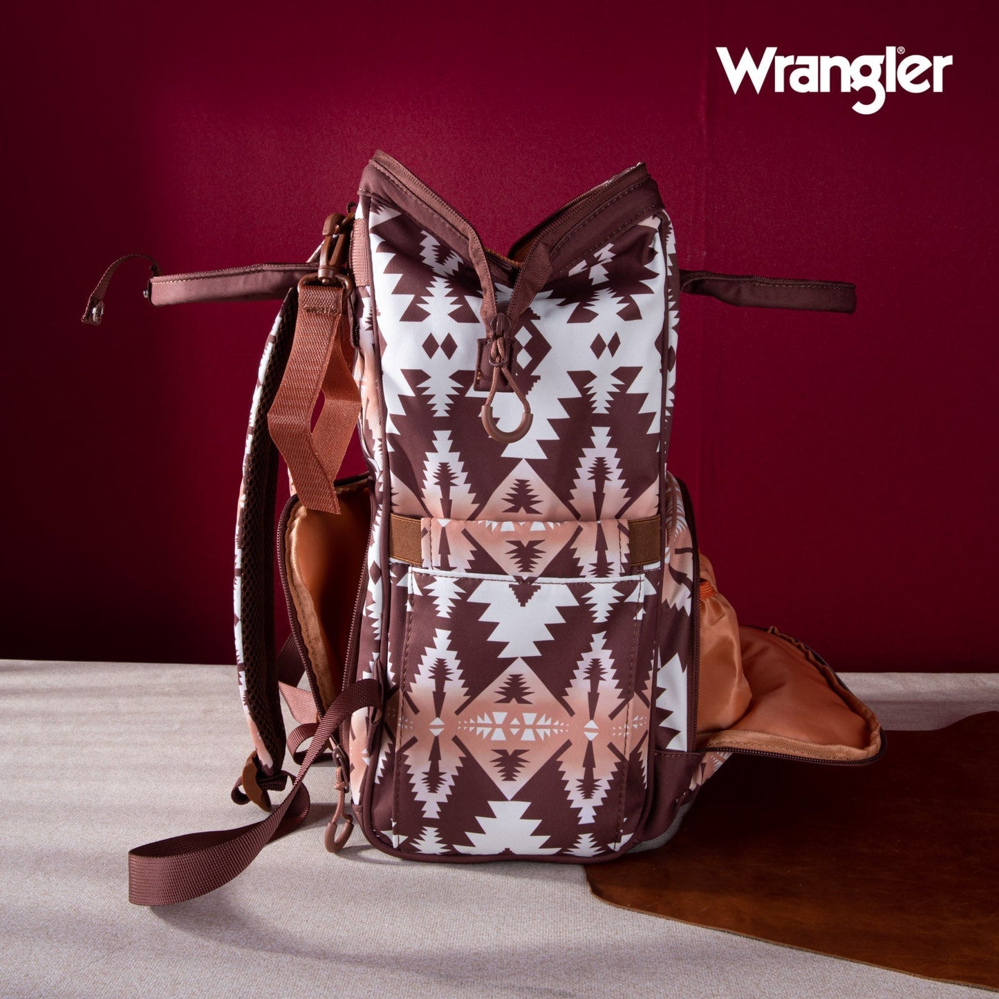 Aztec Brown Wrangler Bag / Diaper Bag - Coffee Interior