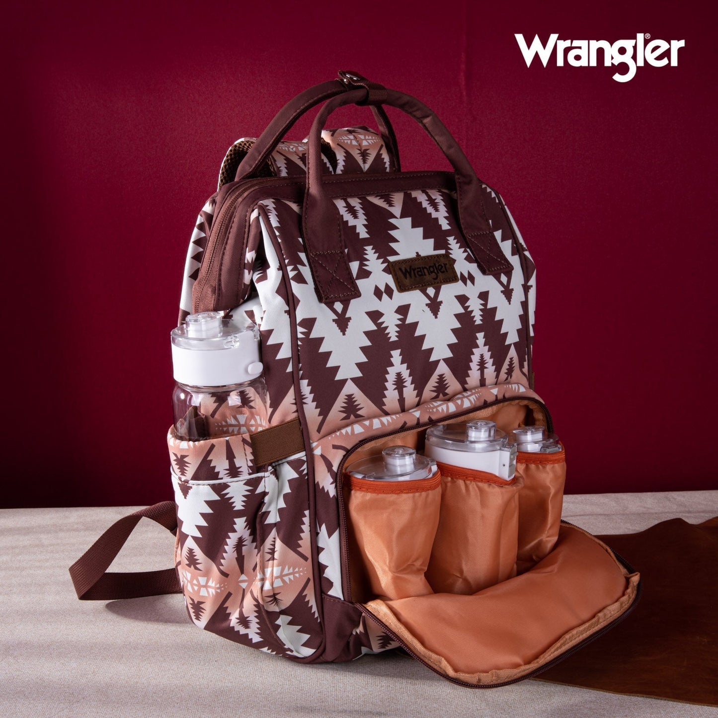 Aztec Brown Wrangler Bag / Diaper Bag - Coffee Interior