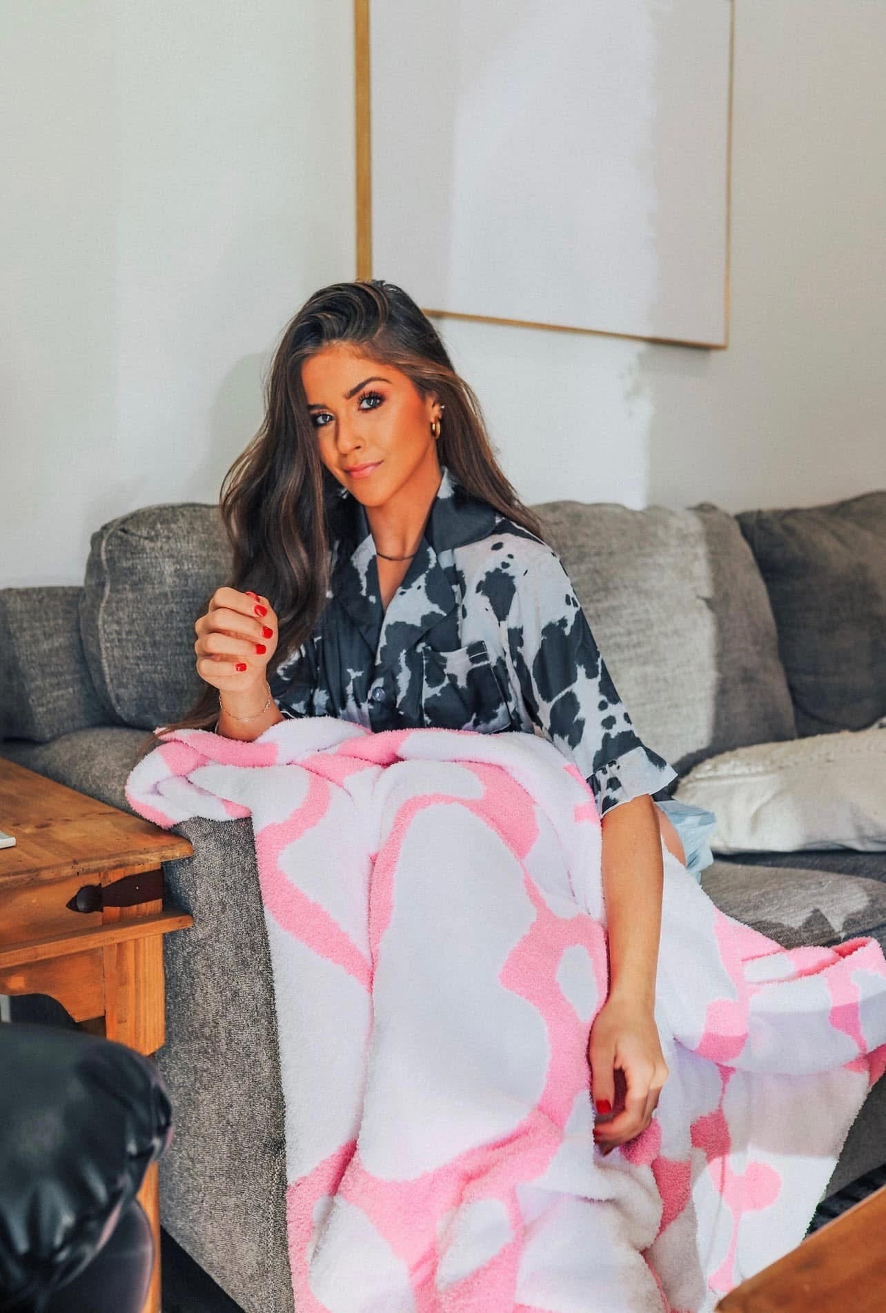 Pink Cow Print Reversible Luxe Throw/Blanket RTS