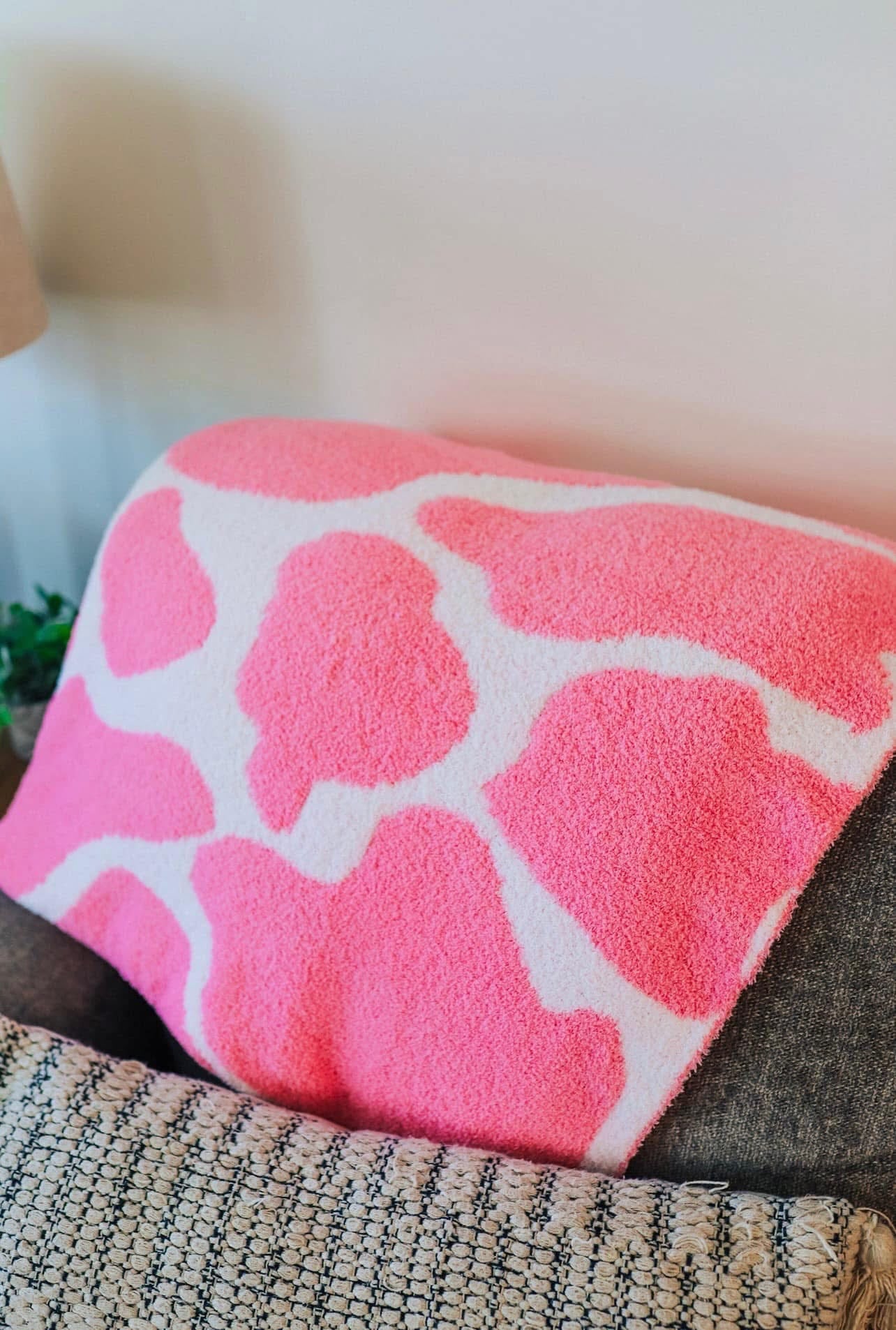 Pink Cow Print Reversible Luxe Throw/Blanket RTS