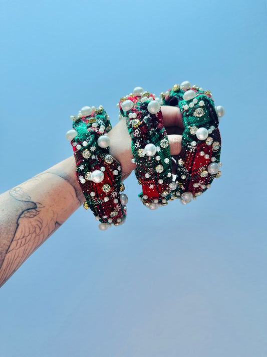 Christmas Pearl + Bling Knotted Headband (has dirt in one spot - unnoticeable and could easily be patted/dusted out!)