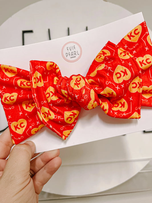 Red KC Heart Baby Bow Turban 6/12M