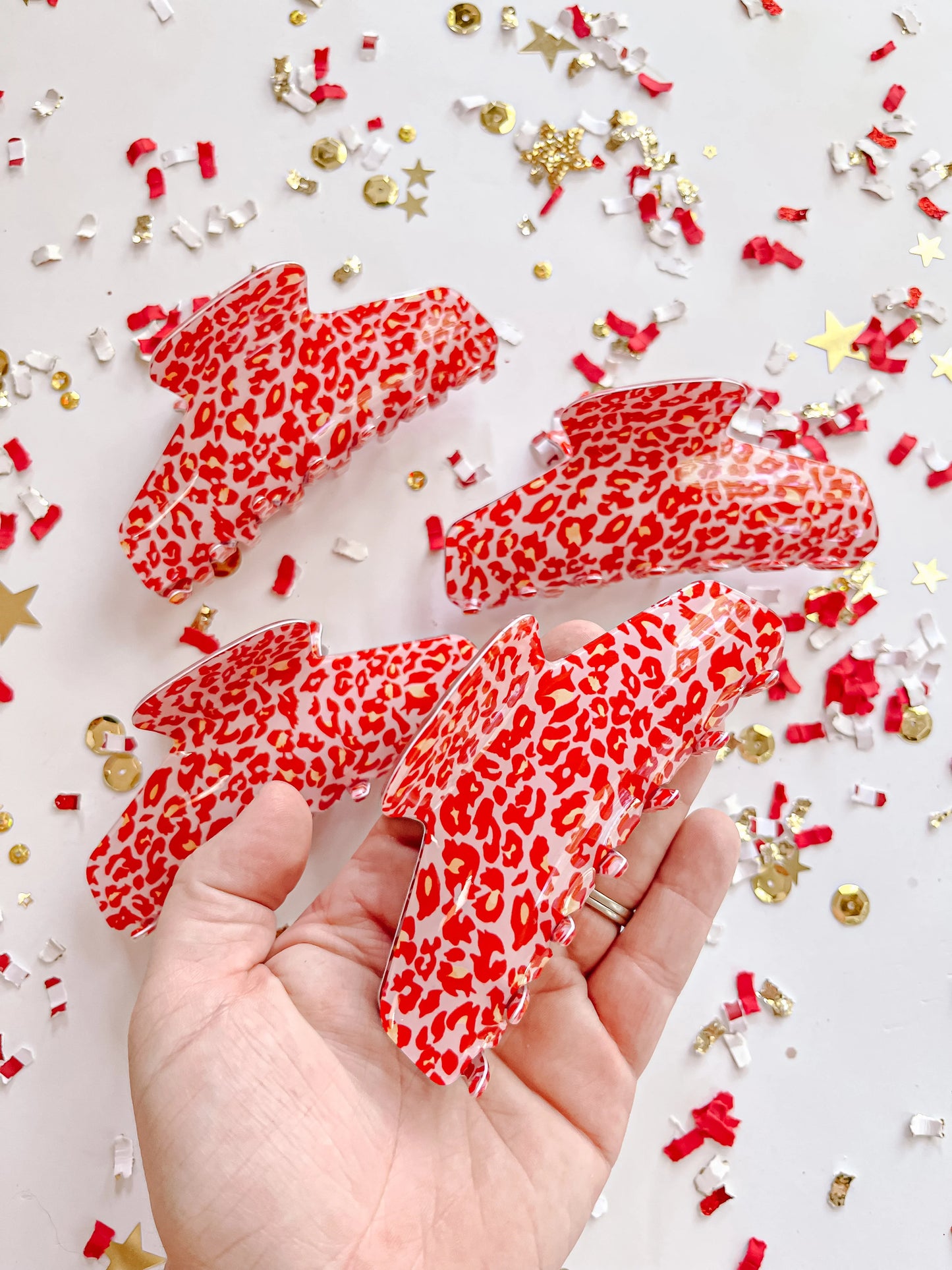 Red Gold Cheetah Game Day Claw Clip