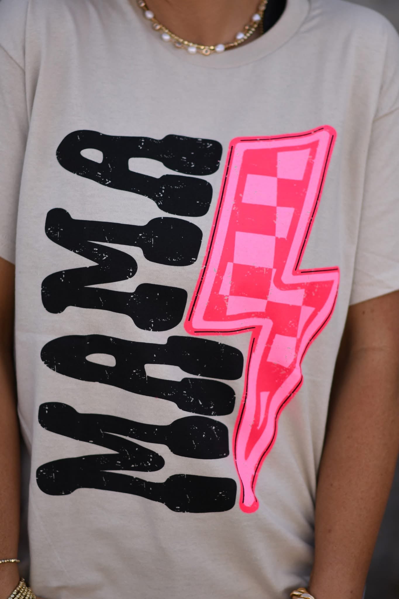Mama Checkered Neon Bolt Tee RTS