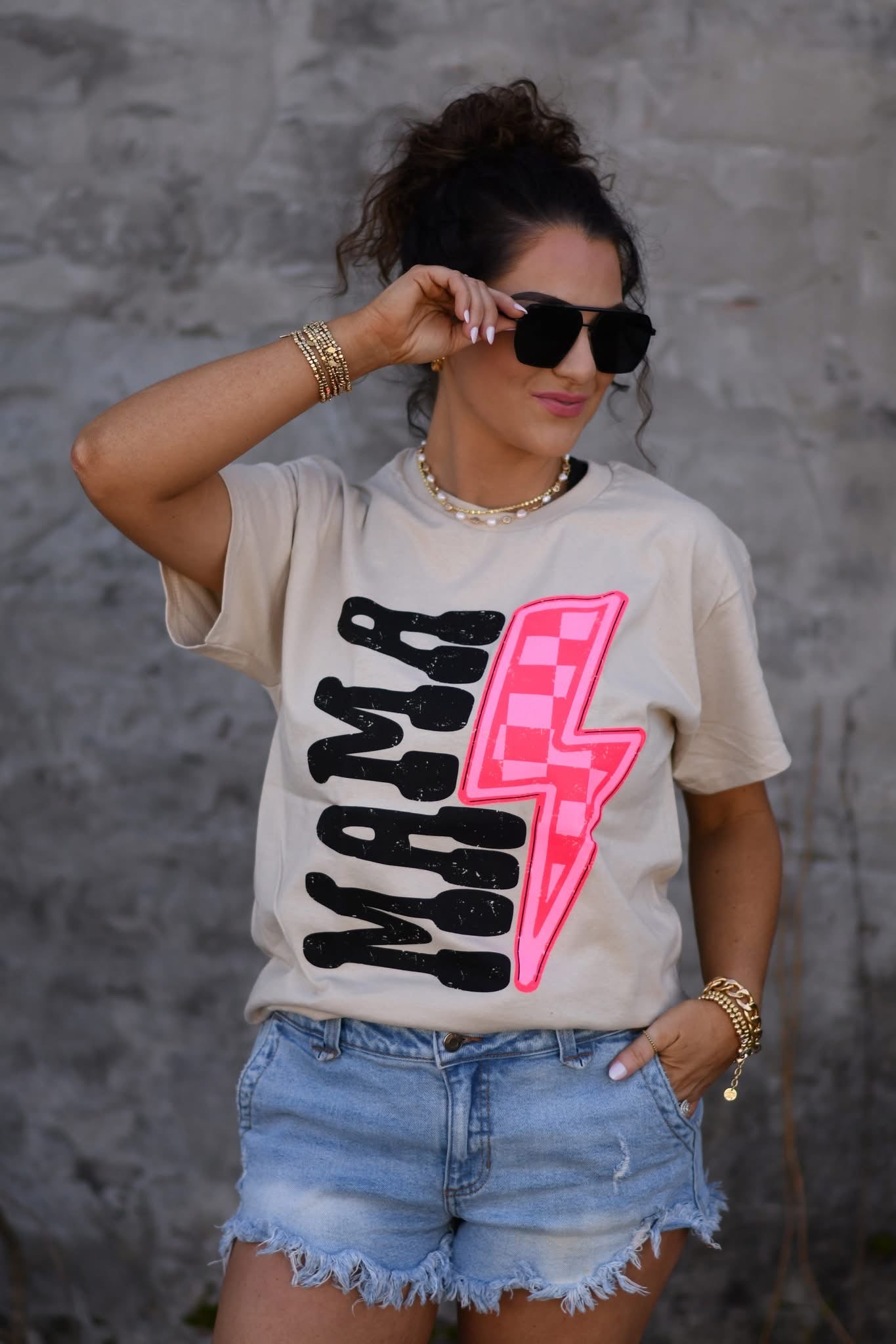 Mama Checkered Neon Bolt Tee RTS