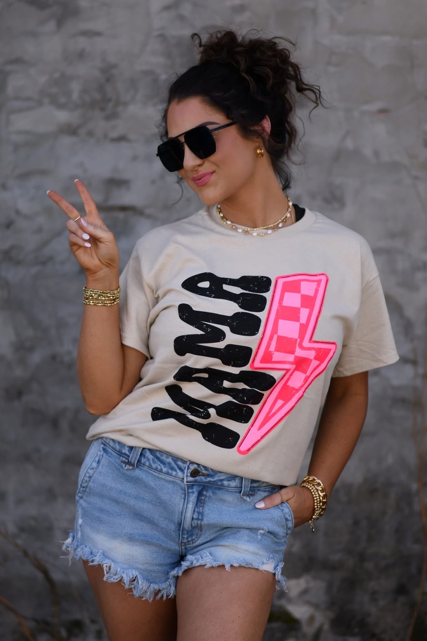 Mama Checkered Neon Bolt Tee RTS