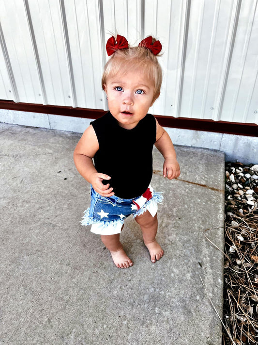 FOJ Frayed Patriotic Denim Shorts